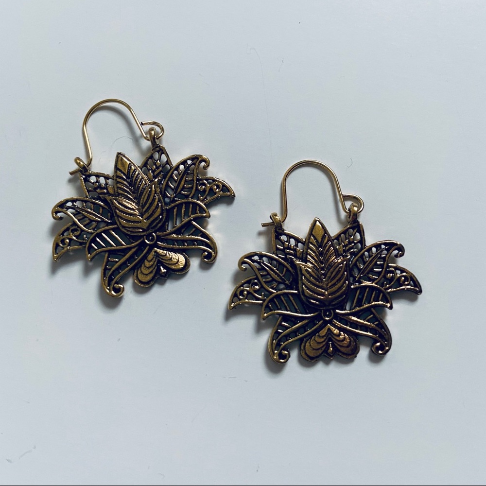 Gold Lotus Flower Earrings